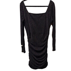 Showpo Black Shimmer Long Sleeve Square Neck Dress